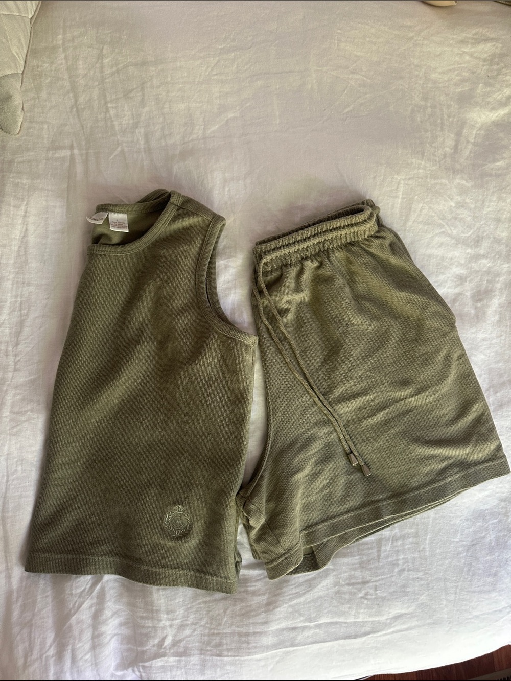 Cherokee Vintage Olive Green Sleeveless Tank & Drawstring Shorts Set Size Large
